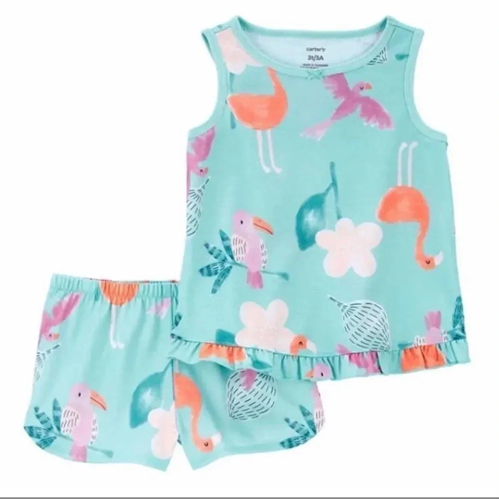 #21 Carter's Kids' 4-Piece Pajama Set Flamingo and Tie Dye 2T 3T 4T 5T B…